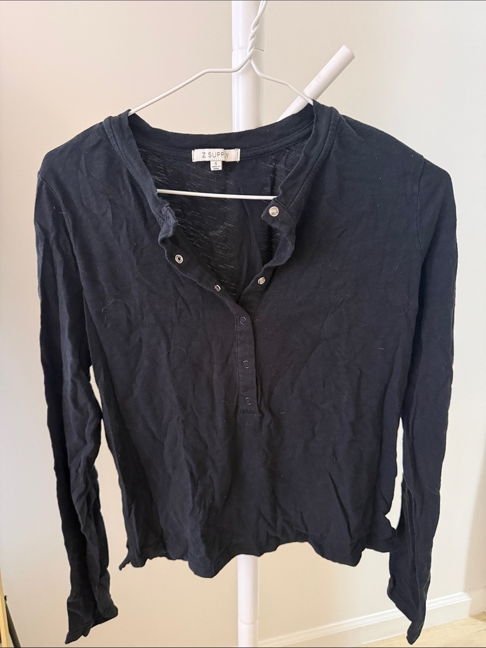 Z Supply Women's Black Long-Sleeve Henley Top